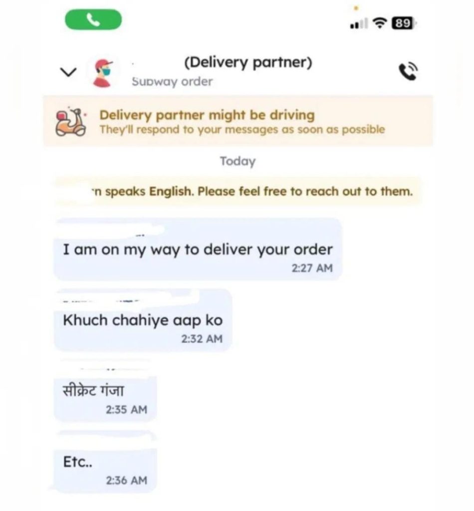 Zomato Delivery Agent's Surprising Text Offer: 'Cigarette Drug'